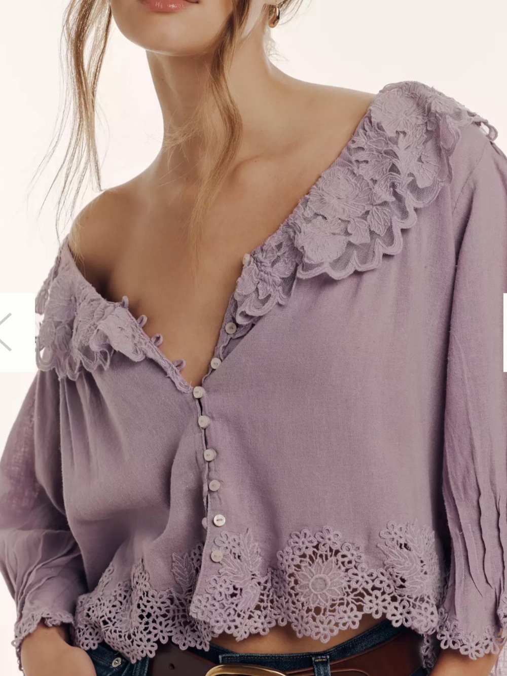 ANTHROPOLOGIE LINEN BLEND LACE COLLAR BLOUSE